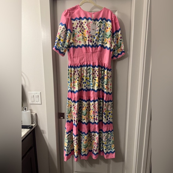 Hope & Ivy v-neck puff sleeve midi smock dress in multi - Picture 8 of 8